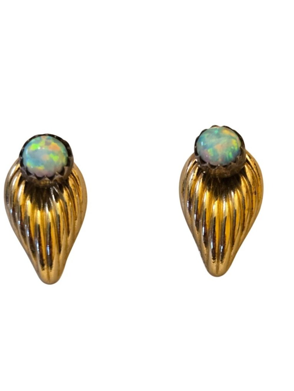 Vintage Gold-Tone Opal Stud Earrings Leaf Design Ethereal